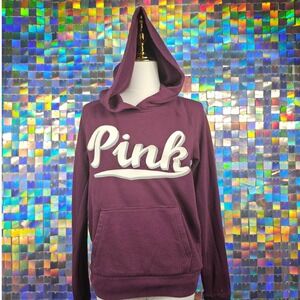 Pink Victoria's Secret Hoodie Pullover Maroon Logo Graphic Fleece Lined‎